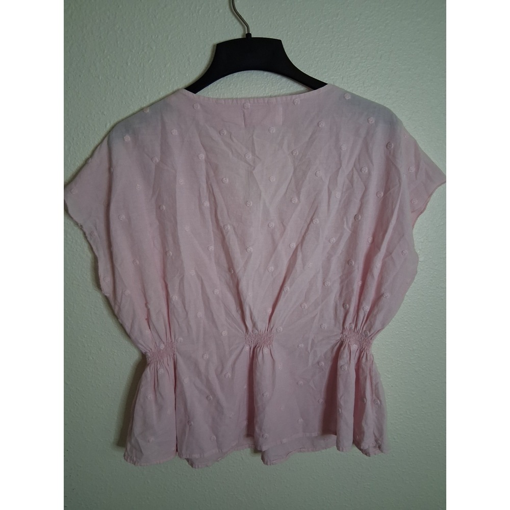 Dear John Pink Eyelet Lace Swiss Dot Cotton V-Neck Peplum Blouse Top XL - Picture 5 of 8